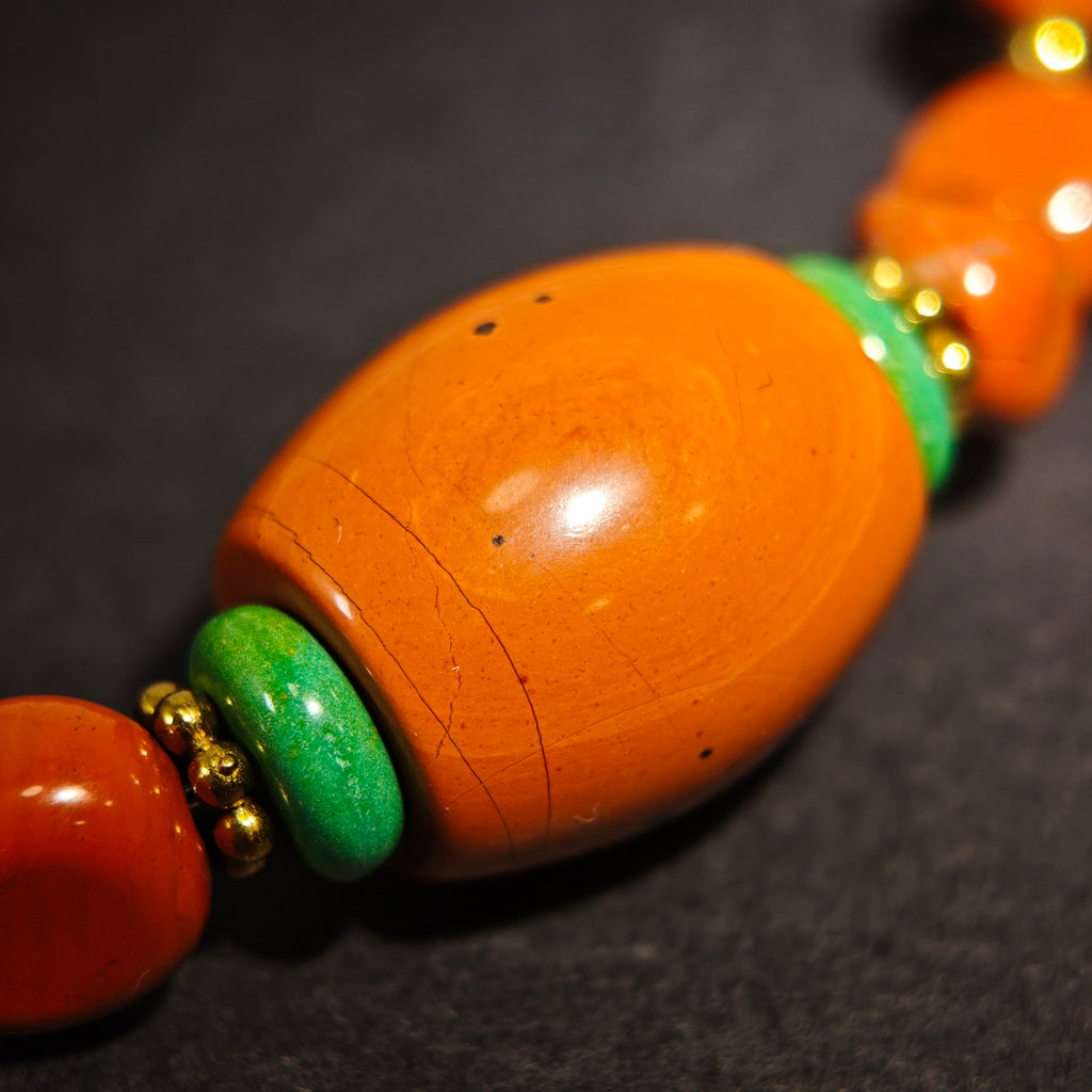 Radiant Flame: O'Keeffe Inspired Red Jasper & Malachite Bracelet——A fiery palette for vitality and passion