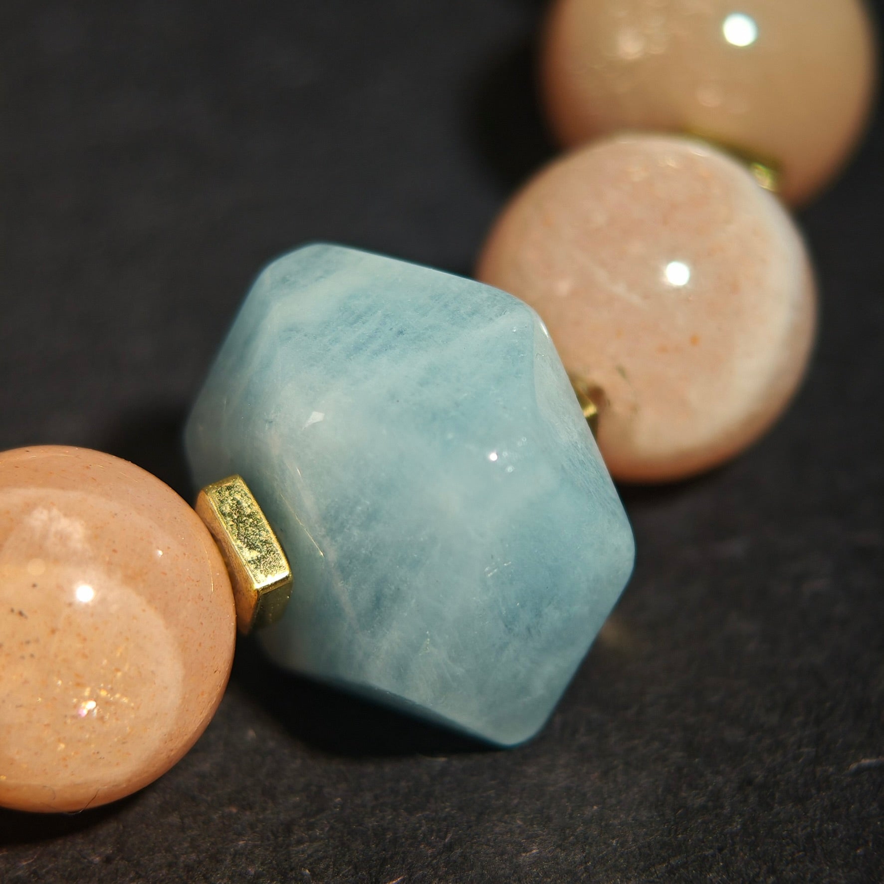 Sharded Beauty: Picasso Inspired Rhodochrosite & Aquamarine Bracelet——A fractured palette for revolution and positivity.