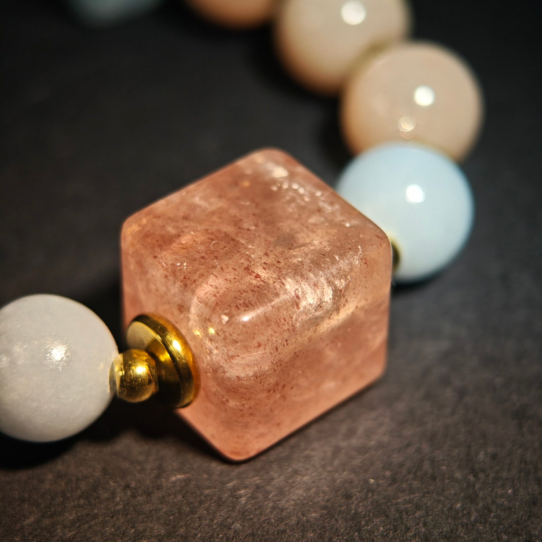Sharded Beauty: Picasso Inspired Rhodochrosite & Aquamarine Bracelet——A fractured palette for revolution and positivity.