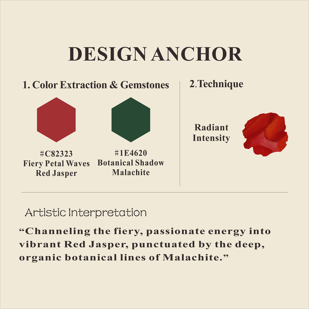 Radiant Flame: O'Keeffe Inspired Red Jasper & Malachite Bracelet——A fiery palette for vitality and passion