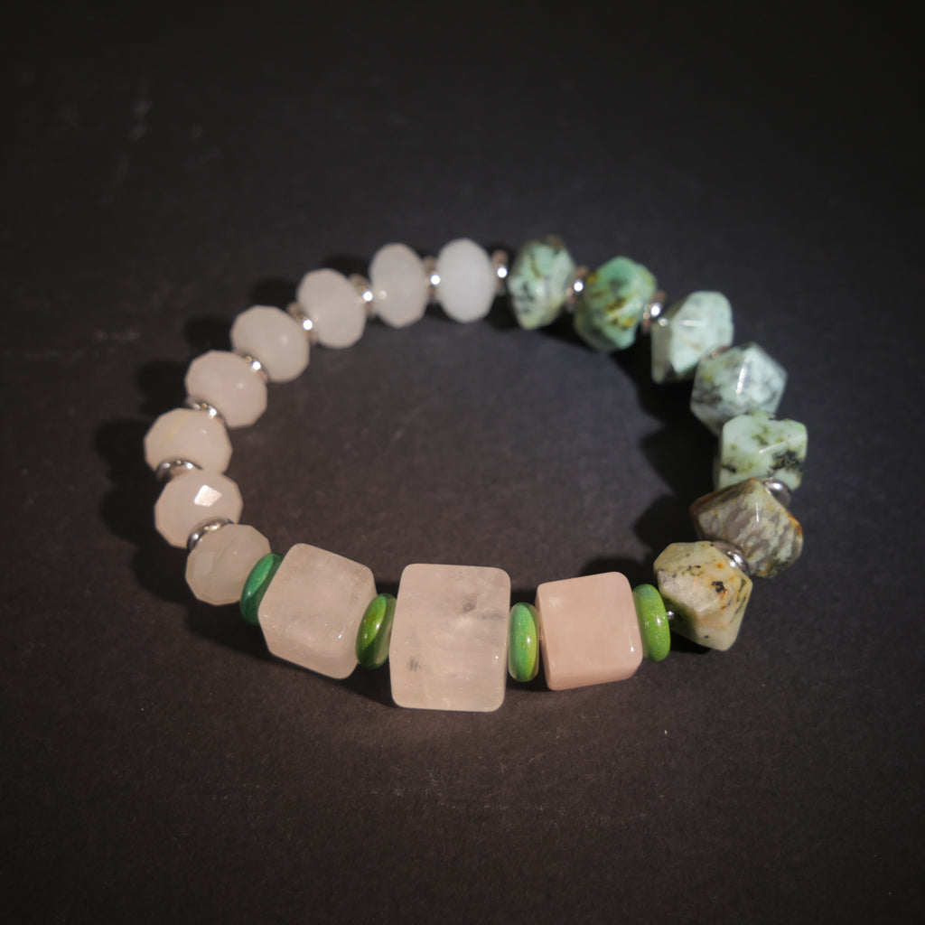 Profound Stillness: O'Keeffe Inspired African Pine & Clear Quartz Bracelet——A botanical palette for resilience and tranquility