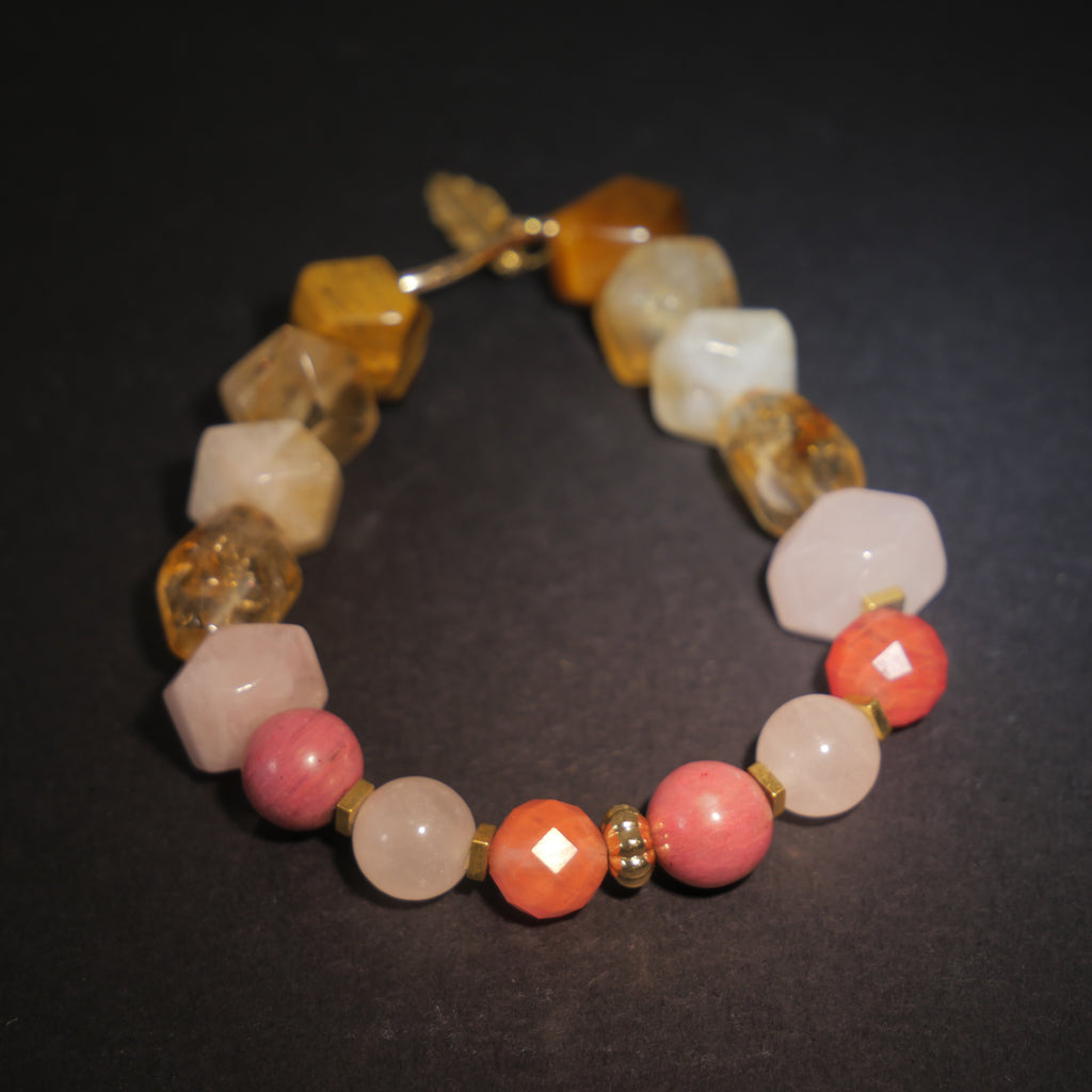 Pop Glamour: Warhol Inspired Citrine & Watermelon Red Stone Bracelet ——A vibrant palette for confidence and joy