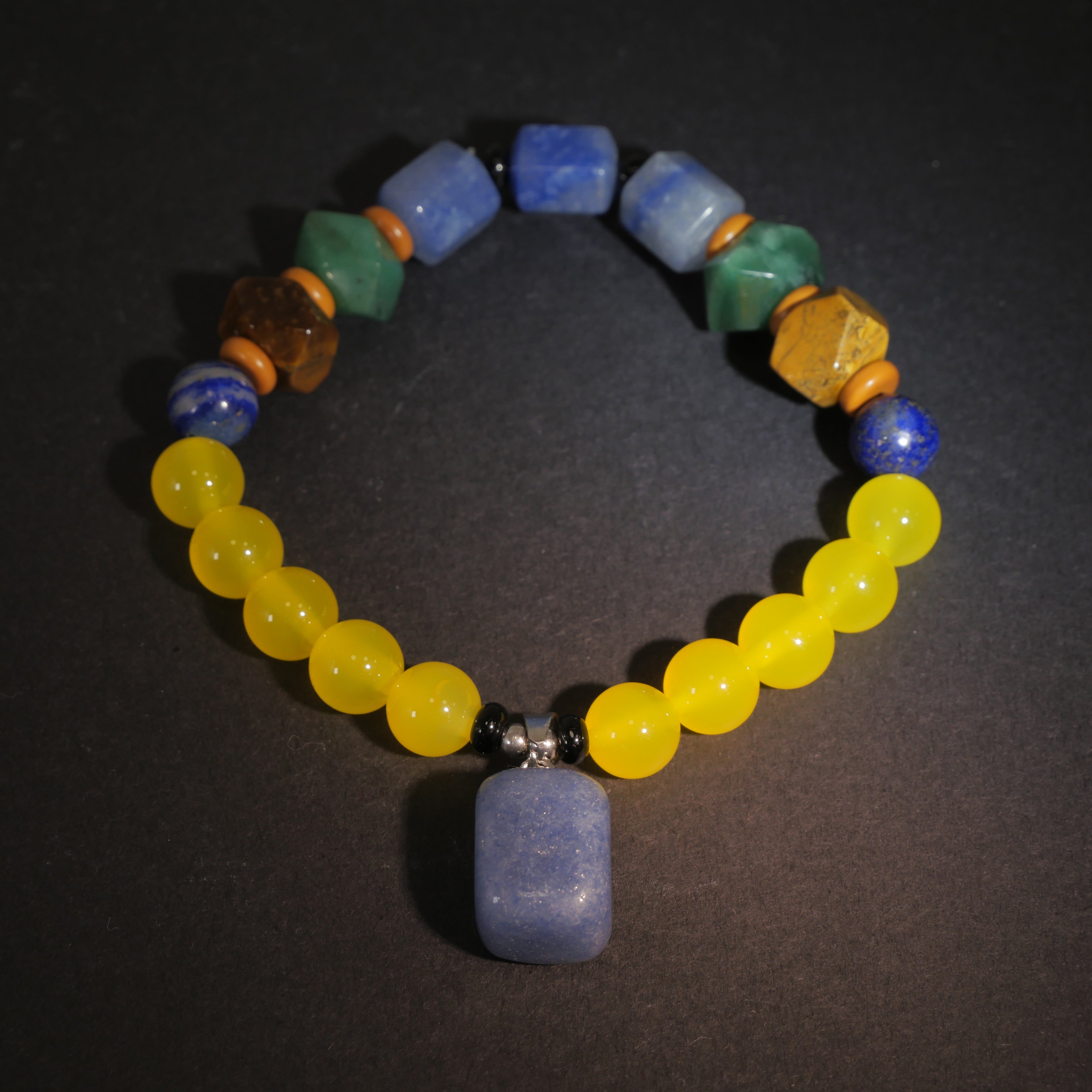 Turbulent Will: Van Gogh Inspired Yellow Agate & Blue Aventurine Bracelet——A rhythmic palette for willpower and intuition.