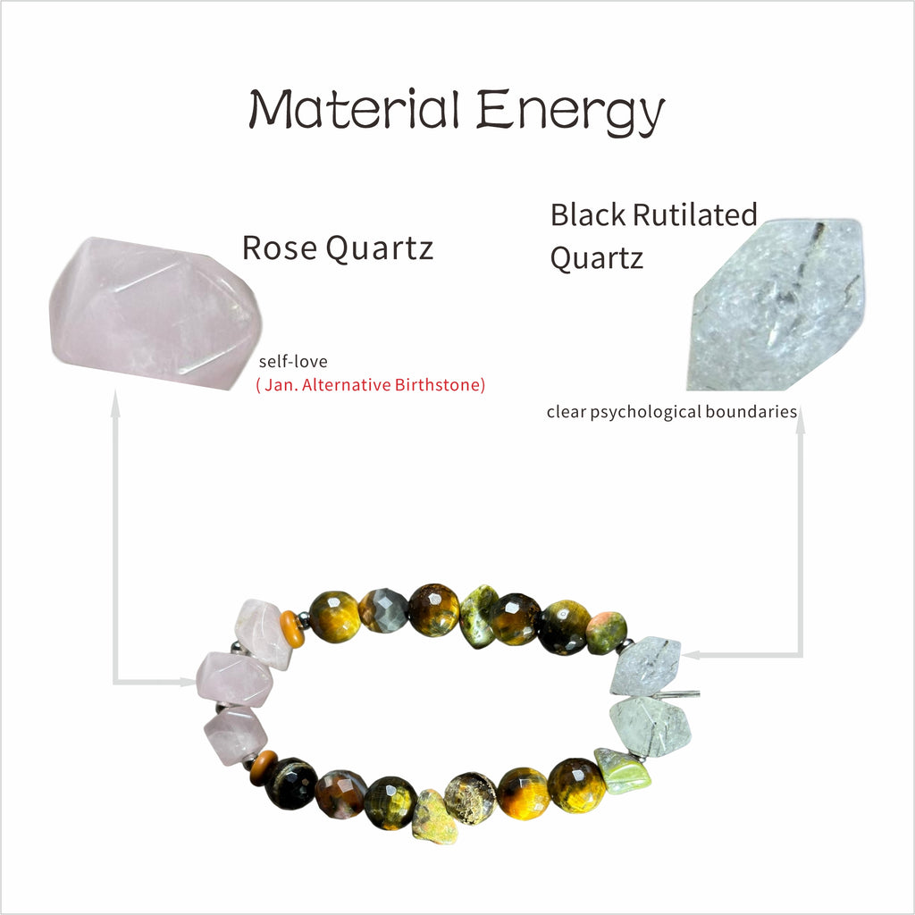 Solitary Resilience: Wyeth Inspired Rose Quartz &  Black Rutilated Quartz Bracelet——A velvety palette for solitude and grounding