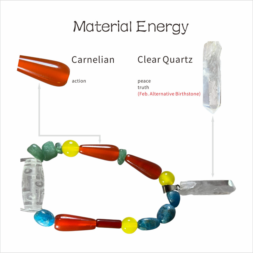 Surrealist Dream: Picasso Inspired Carnelian & Clear Quartz Bracelet——A vibrant palette for joy and inner peace