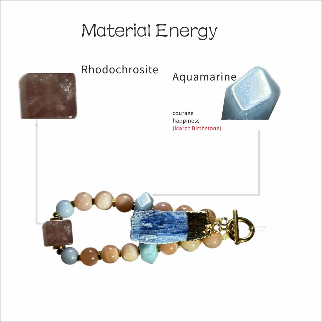 Sharded Beauty: Picasso Inspired Rhodochrosite & Aquamarine Bracelet——A fractured palette for revolution and positivity.