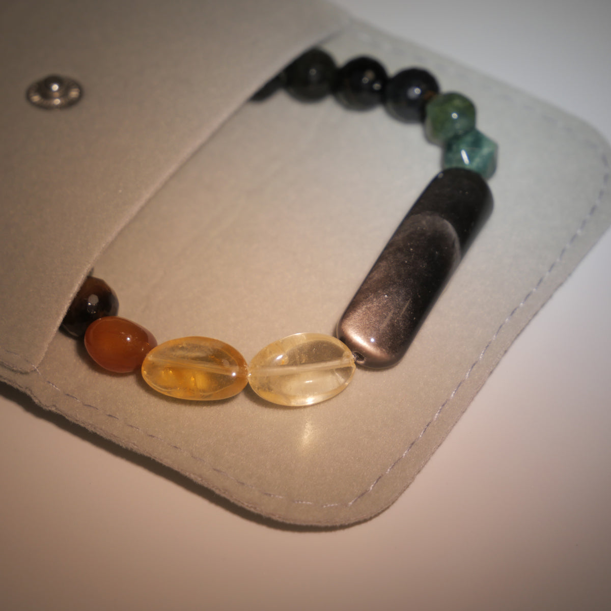 Urban Vision: Hopper Inspired Citrine & Silver Sheen Obsidian Bracelet——A neon palette for clarity and strength.