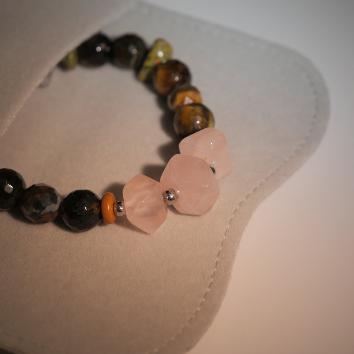 Solitary Resilience: Wyeth Inspired Rose Quartz &  Black Rutilated Quartz Bracelet——A velvety palette for solitude and grounding