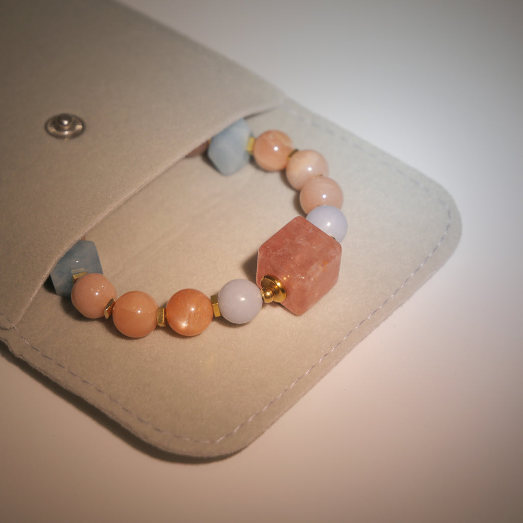 Sharded Beauty: Picasso Inspired Rhodochrosite & Aquamarine Bracelet——A fractured palette for revolution and positivity.
