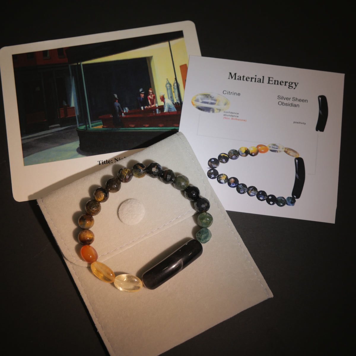 Urban Vision: Hopper Inspired Citrine & Silver Sheen Obsidian Bracelet——A neon palette for clarity and strength.