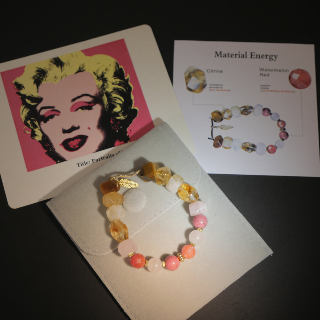 Pop Glamour: Warhol Inspired Citrine & Watermelon Red Stone Bracelet ——A vibrant palette for confidence and joy