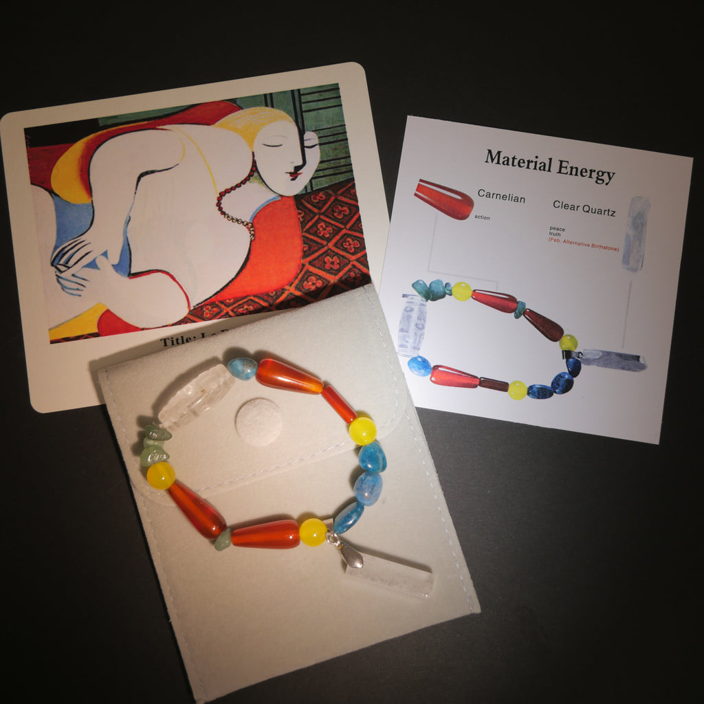 Surrealist Dream: Picasso Inspired Carnelian & Clear Quartz Bracelet——A vibrant palette for joy and inner peace