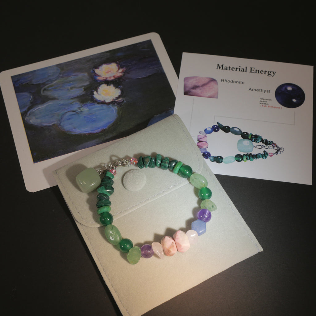 Giverny Dusk: Monet Inspired Rhodonite & Amethyst Bracelet——A serene sanctuary for a restful sou
