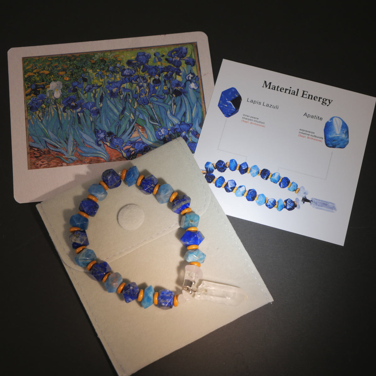Saint-Rémy Blue: Van Gogh Inspired Lapis Lazuli & Apatite Bracelet——A rhythmic palette for creative vision.