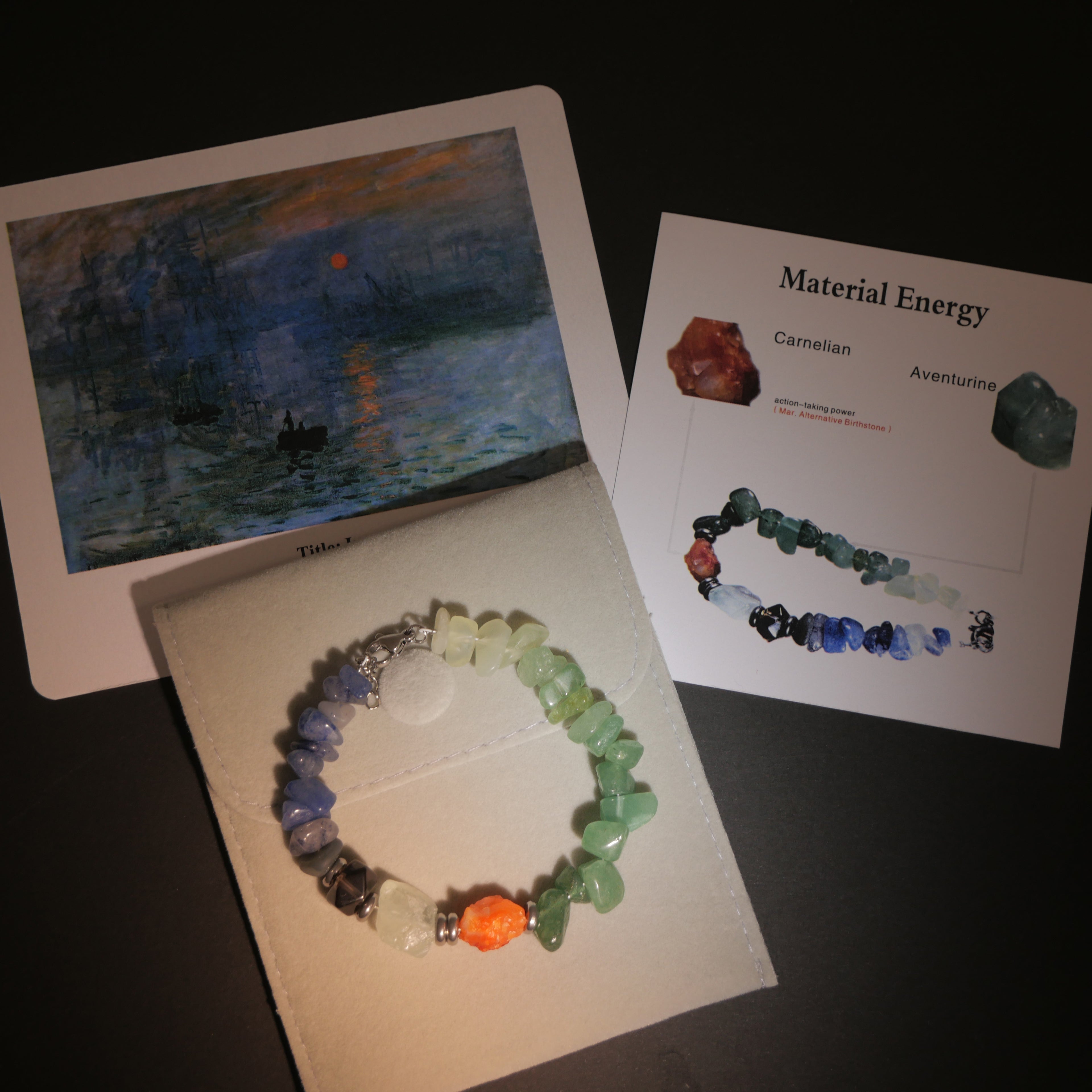 Dawn Seeker: Monet Inspired Carnelian & Aventurine Bracelet——A fleeting palette for vitality and courage