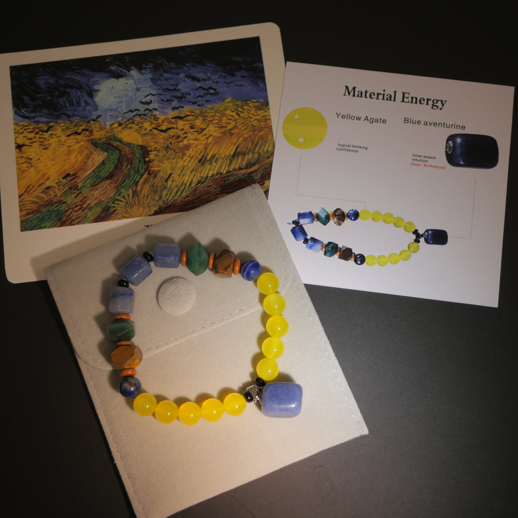 Turbulent Will: Van Gogh Inspired Yellow Agate & Blue Aventurine Bracelet——A rhythmic palette for willpower and intuition.