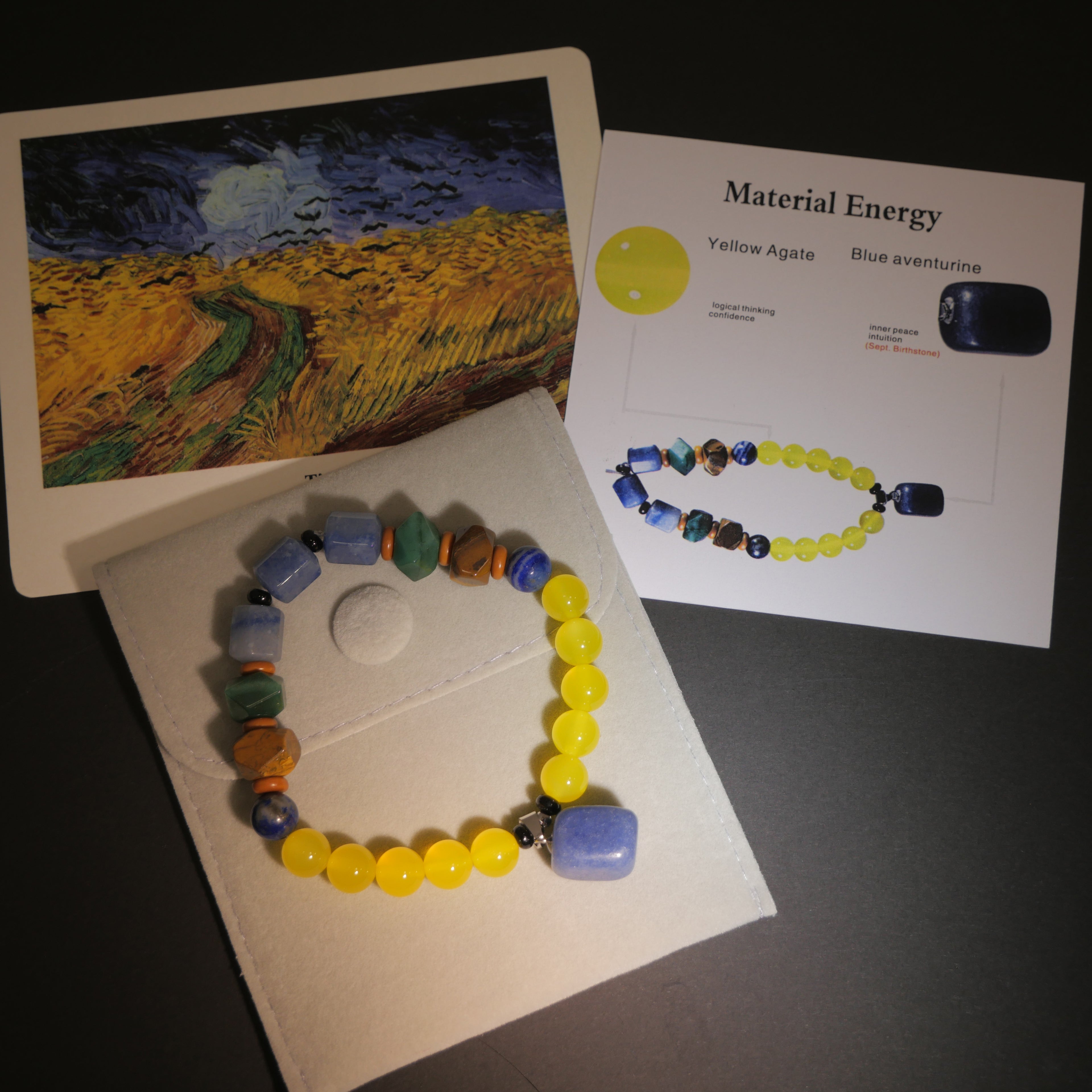 Turbulent Will: Van Gogh Inspired Yellow Agate & Blue Aventurine Bracelet——A rhythmic palette for willpower and intuition.