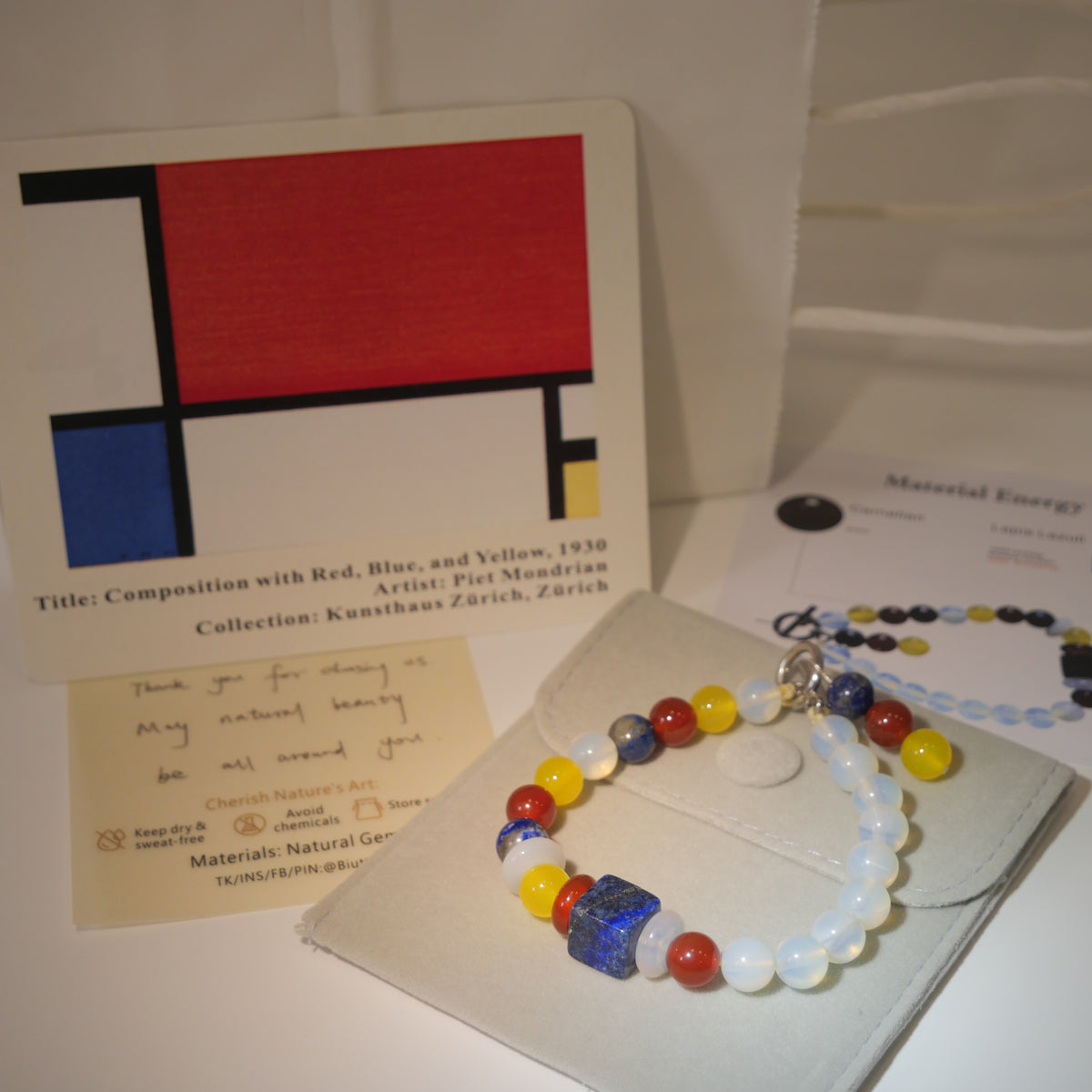Absolute Balance: Mondrian Inspired Lapis Lazuli & Carnelian Bracelet——A grid palette for logic and equilibrium