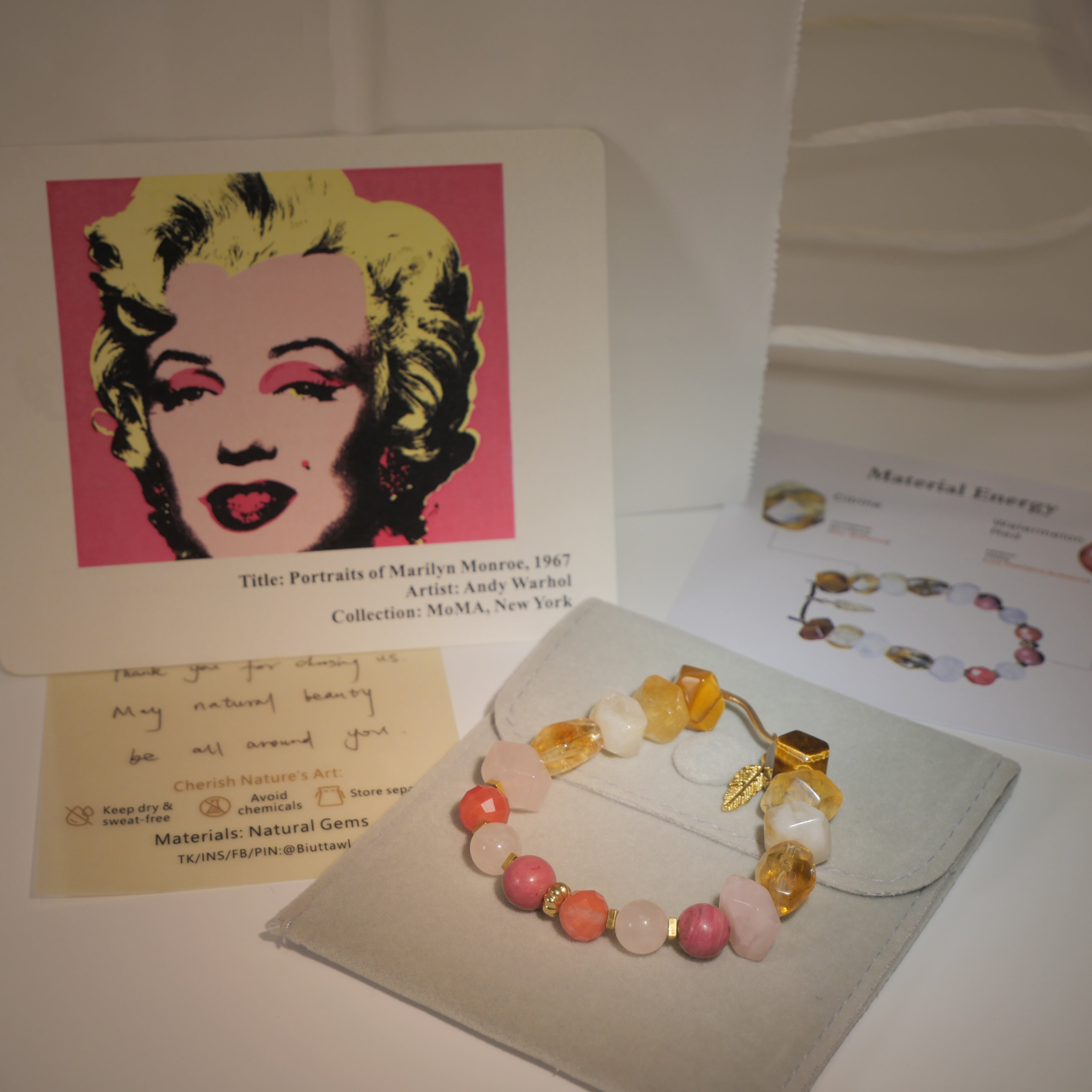Pop Glamour: Warhol Inspired Citrine & Watermelon Red Stone Bracelet ——A vibrant palette for confidence and joy