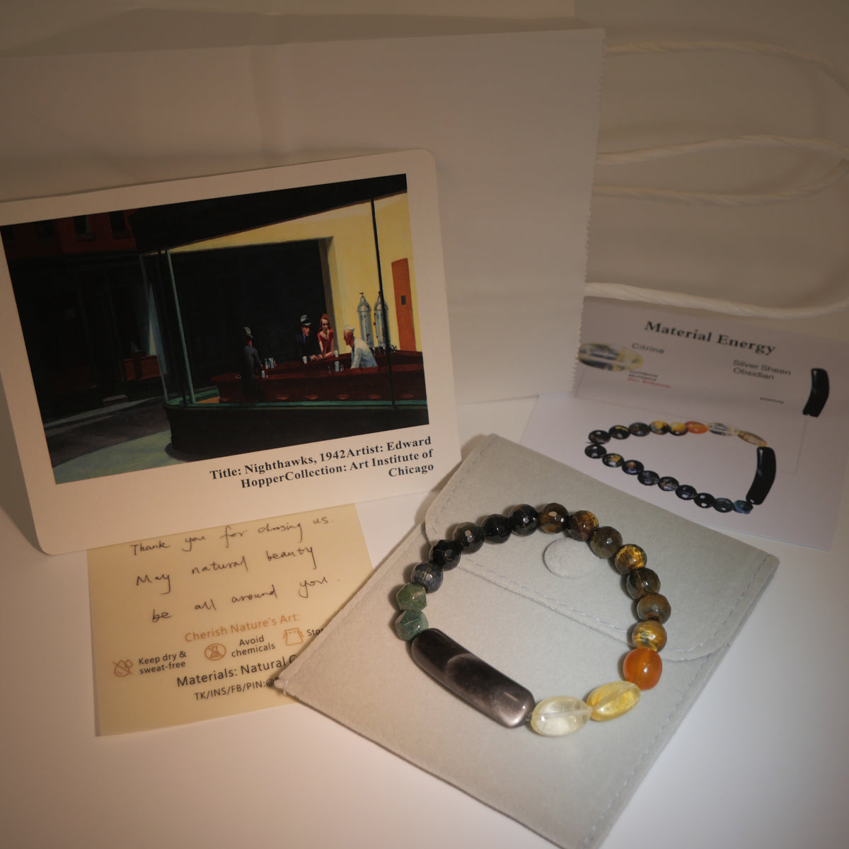 Urban Vision: Hopper Inspired Citrine & Silver Sheen Obsidian Bracelet——A neon palette for clarity and strength.