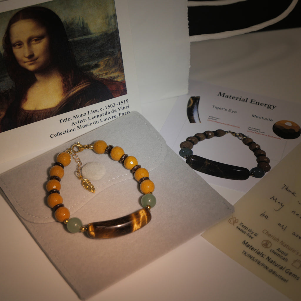 Enigmatic Gaze: Da Vinci Inspired Tiger's Eye & Mookaite Bracelet ——A Renaissance palette for wisdom and femininity