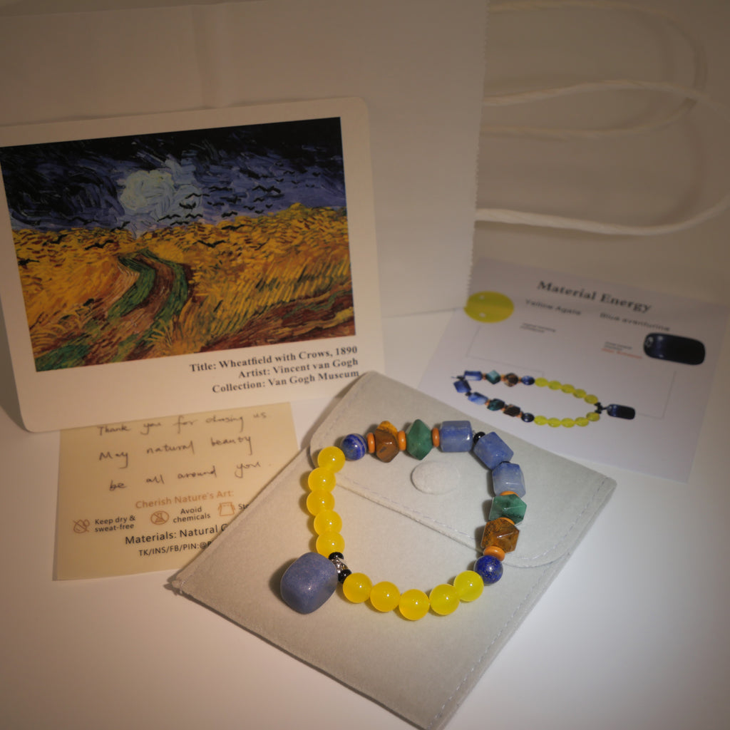 Turbulent Will: Van Gogh Inspired Yellow Agate & Blue Aventurine Bracelet——A rhythmic palette for willpower and intuition.