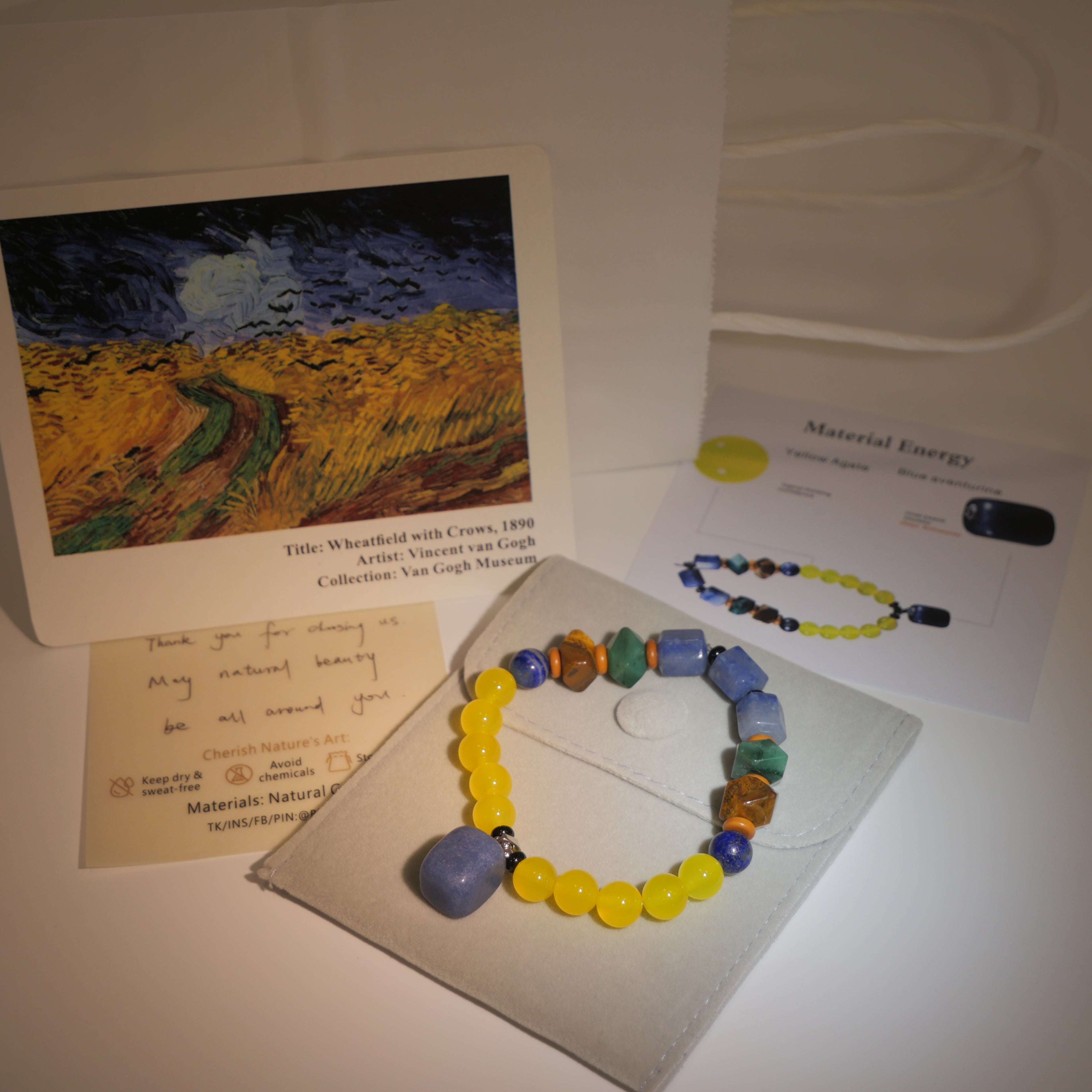 Turbulent Will: Van Gogh Inspired Yellow Agate & Blue Aventurine Bracelet——A rhythmic palette for willpower and intuition.