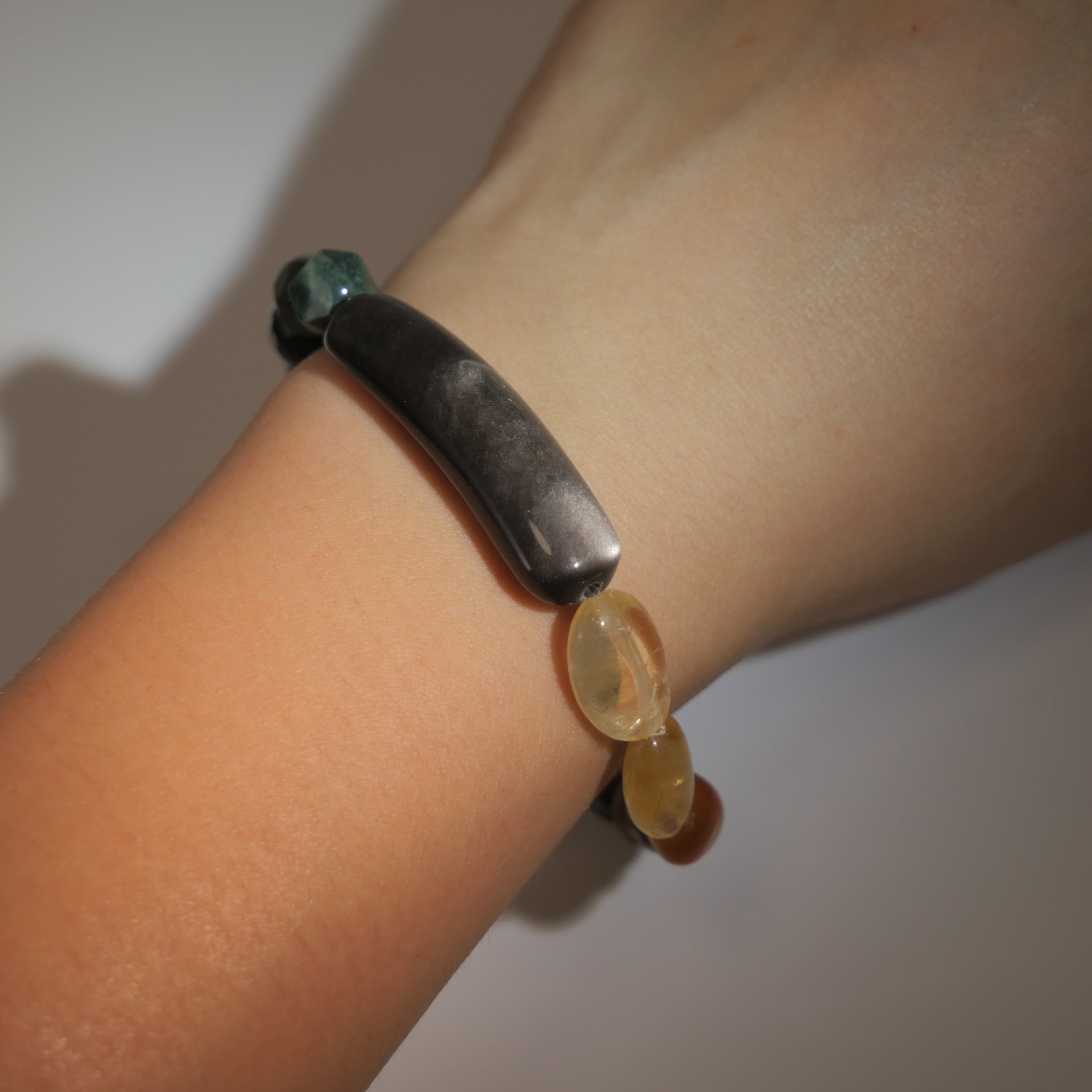 Urban Vision: Hopper Inspired Citrine & Silver Sheen Obsidian Bracelet——A neon palette for clarity and strength.