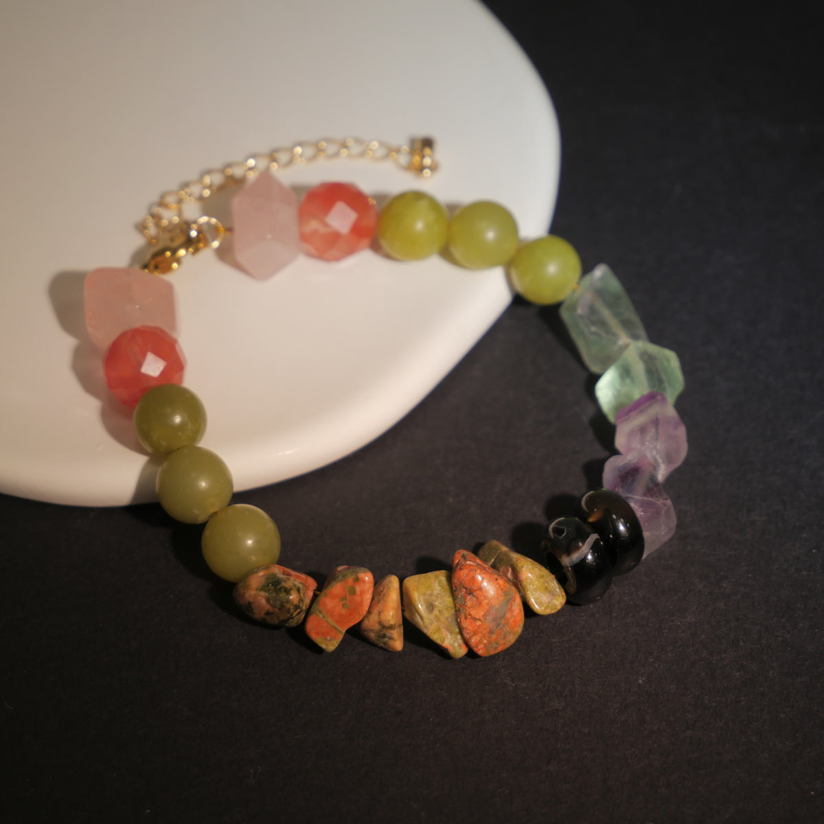 Botanical Light: Monet Inspired Strawberry Quartz & Epidote Bracelet——A sun-dappled palette for self-love and relationship