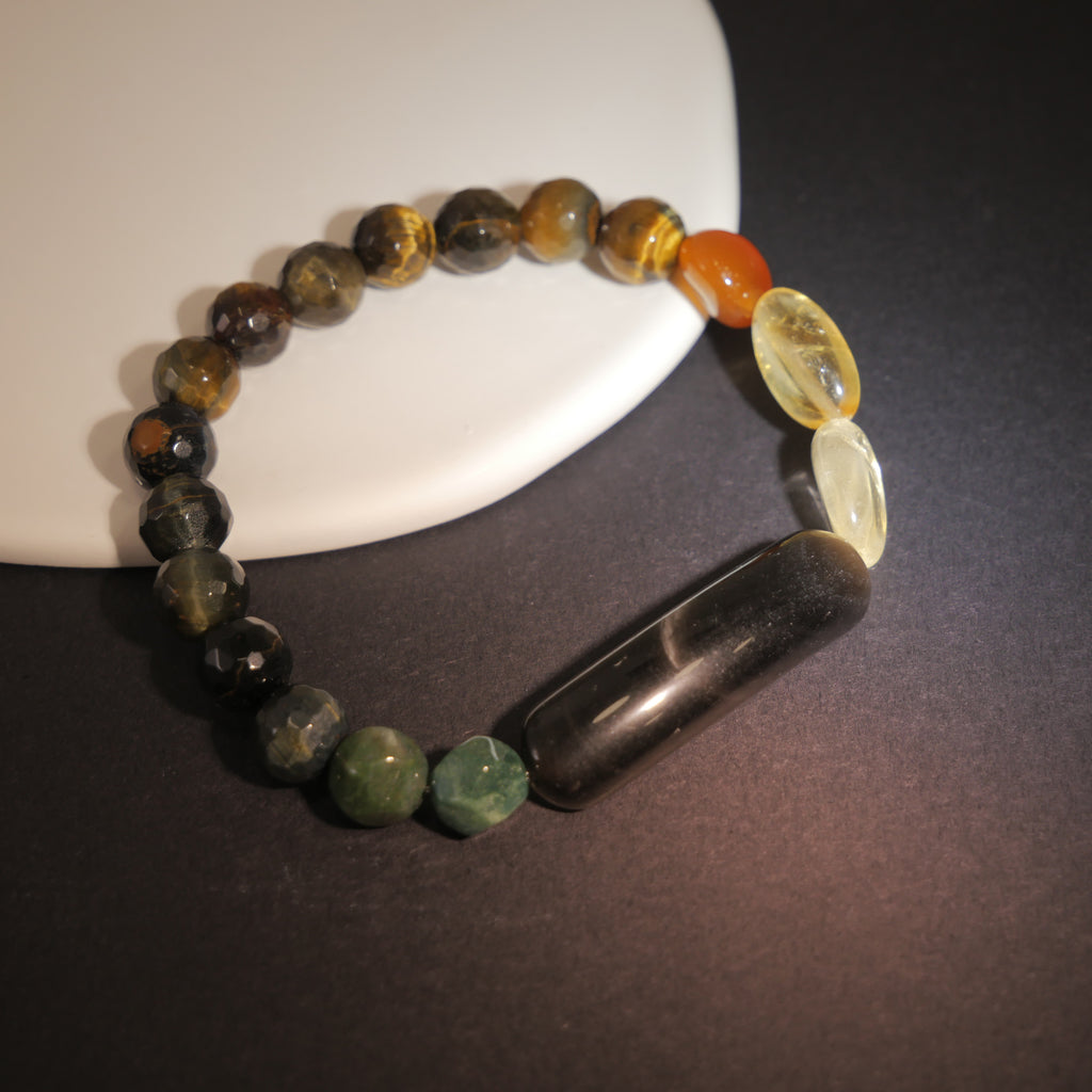 Urban Vision: Hopper Inspired Citrine & Silver Sheen Obsidian Bracelet——A neon palette for clarity and strength.