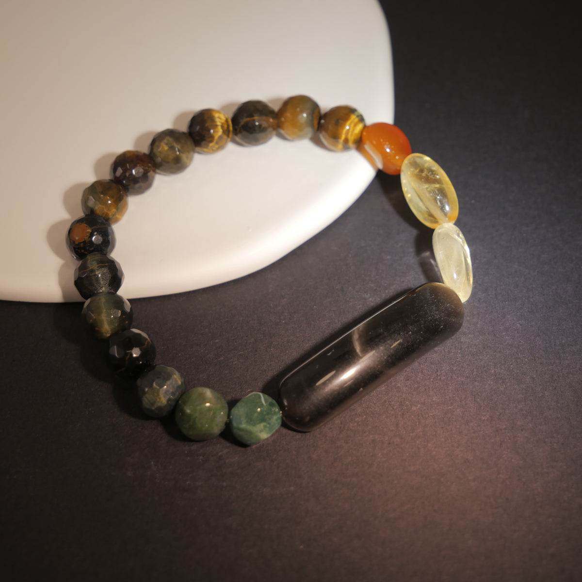 Urban Vision: Hopper Inspired Citrine & Silver Sheen Obsidian Bracelet——A neon palette for clarity and strength.