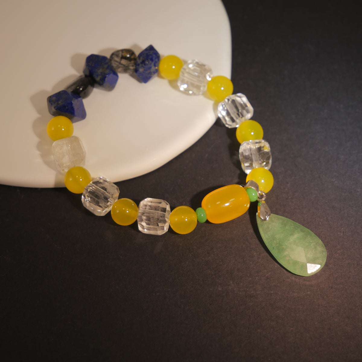 Gilded Embrace: Klimt Inspired Yellow Agate & Black Rutilated Quartz Bracelet——A golden palette for abundance and sacred love