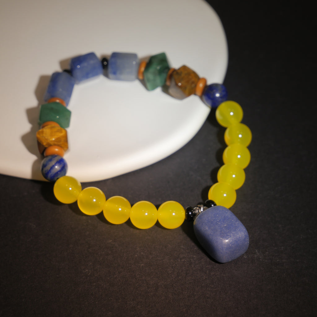 Turbulent Will: Van Gogh Inspired Yellow Agate & Blue Aventurine Bracelet——A rhythmic palette for willpower and intuition.
