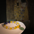 Gilded Embrace: Klimt Inspired Yellow Agate & Black Rutilated Quartz Bracelet——A golden palette for abundance and sacred love