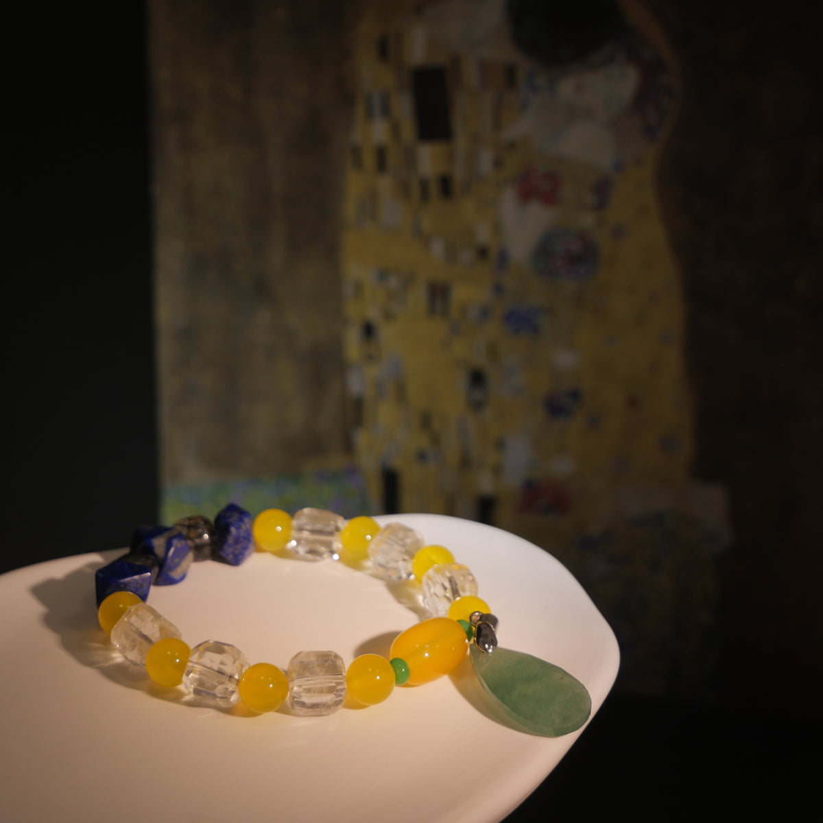 Gilded Embrace: Klimt Inspired Yellow Agate & Black Rutilated Quartz Bracelet——A golden palette for abundance and sacred love